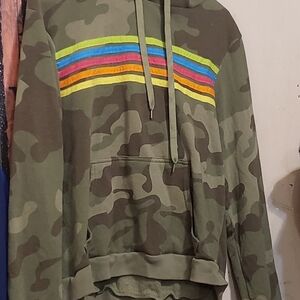 Vanilla Star  Front Kangaroo Camouflage Hoodie with Rainbow Stripes